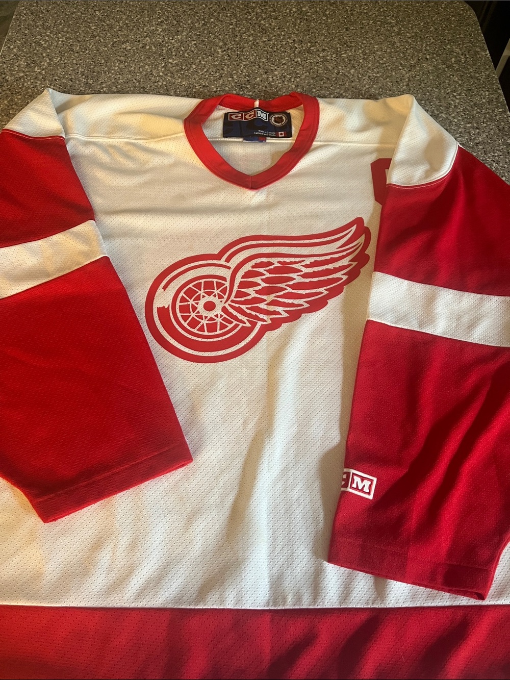 Detroit Red Wings White and Red Hockey Jersey - Classic Winged Wheel